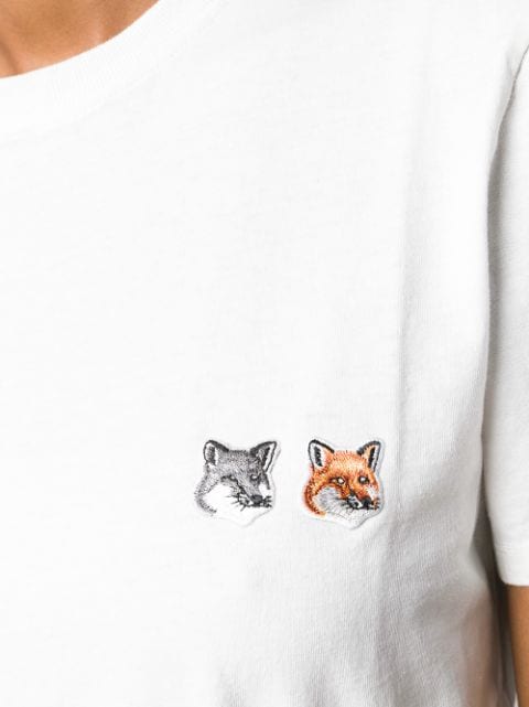 Shop white Maison Kitsuné double fox head patch T-shirt with 