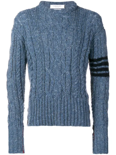 THOM BROWNE 4-bar Aran Cable Donegal Pullover