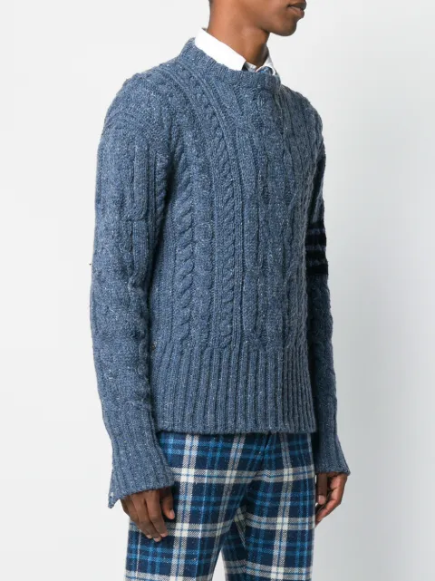 THOM BROWNE 4-bar Aran Cable Donegal Pullover