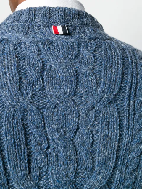 THOM BROWNE 4-bar Aran Cable Donegal Pullover