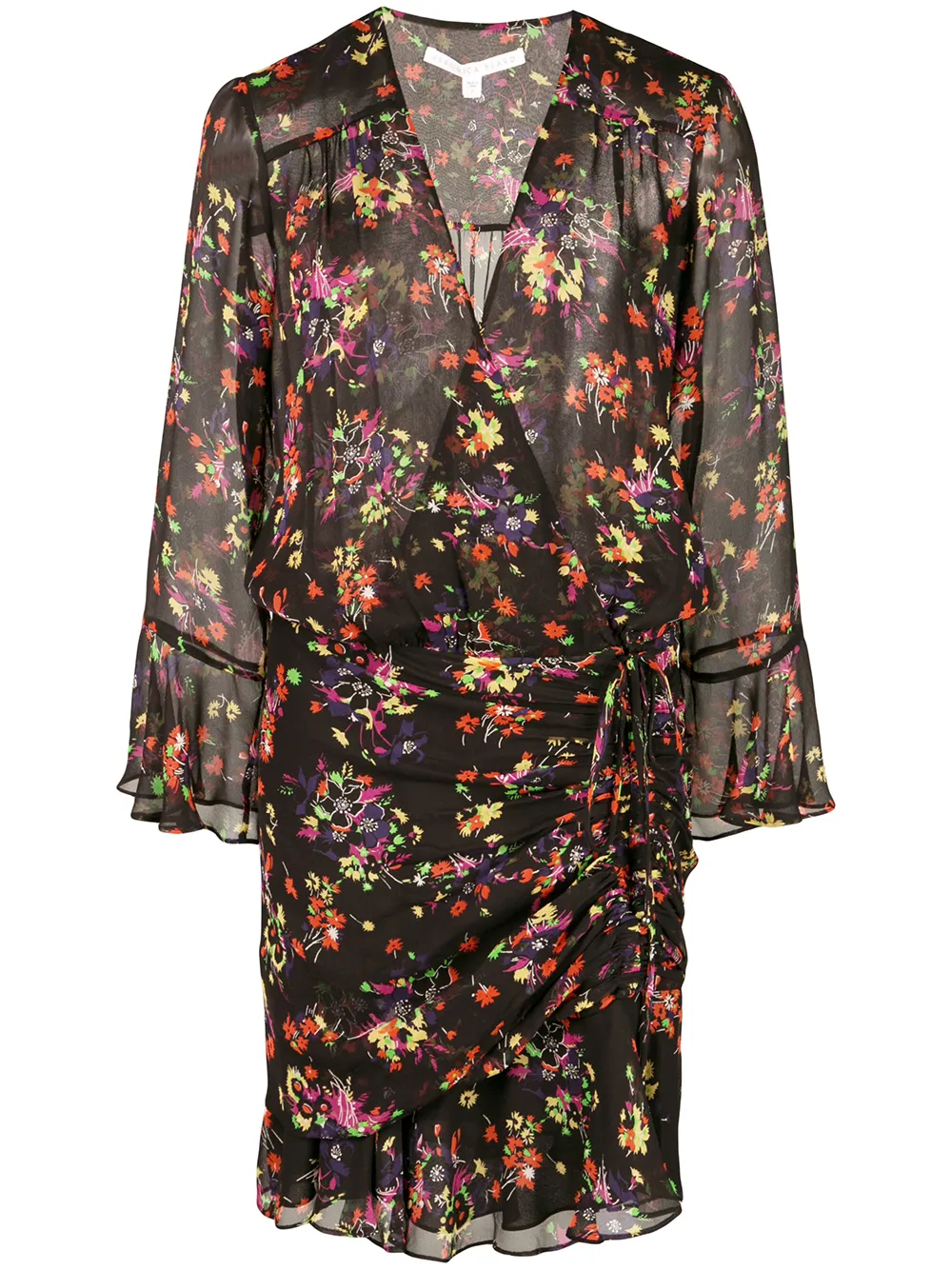 Veronica Beard Dresses VERONICA BEARD FLORAL PRINT WRAP DRESS - BLACK