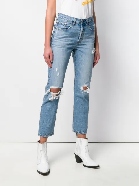 High waisted ripped straight jeans Clearance