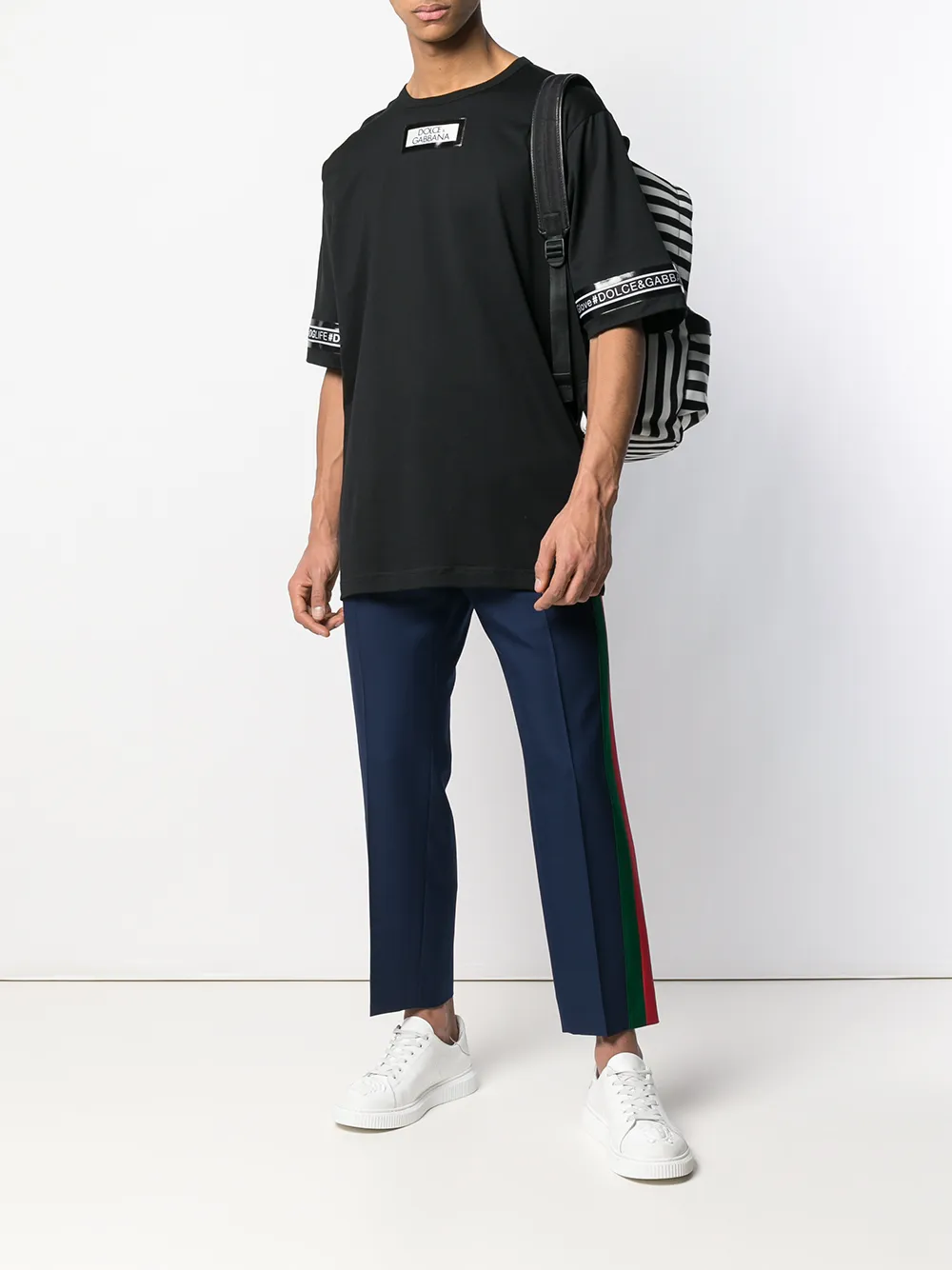 Dolce & Gabbana T-shirt met logo streep Zwart