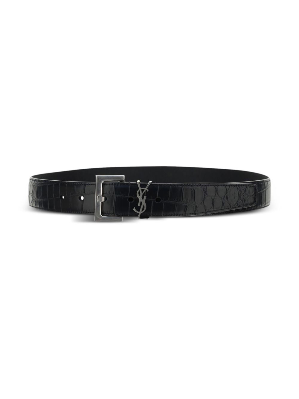 Saint Laurent Monogram crocodile-embossed belt - Black