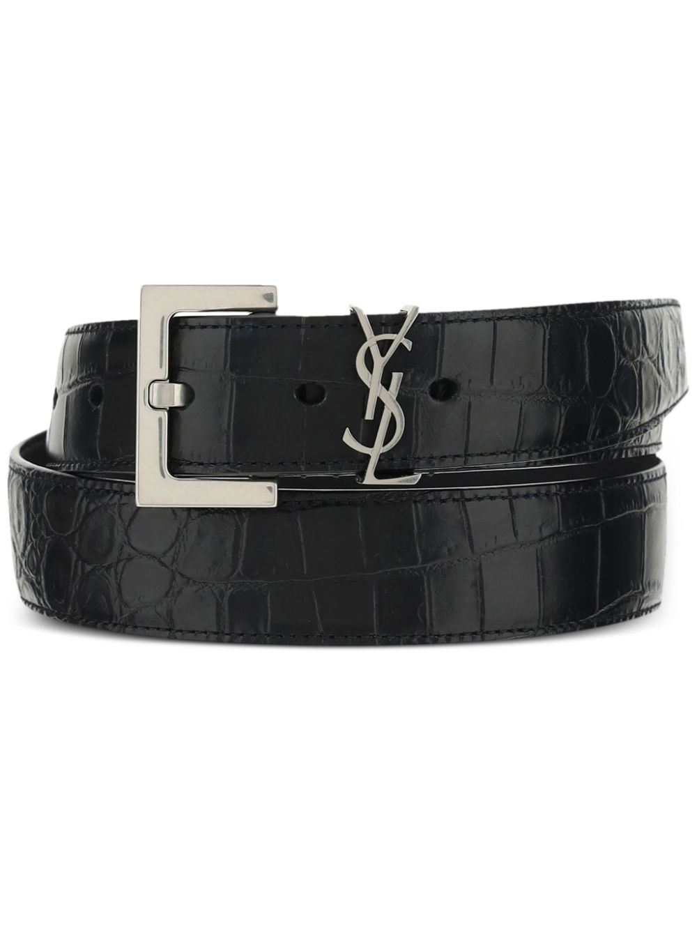 Saint Laurent Monogram crocodile-embossed belt - Black