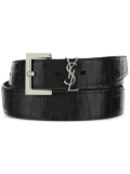 Saint Laurent Monogram crocodile-embossed belt - Black