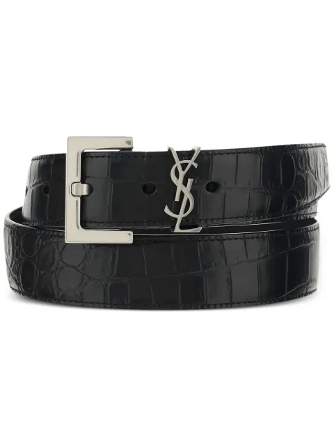 Saint Laurent cinturón con monograma y efecto de piel de cocodrilo en relieve