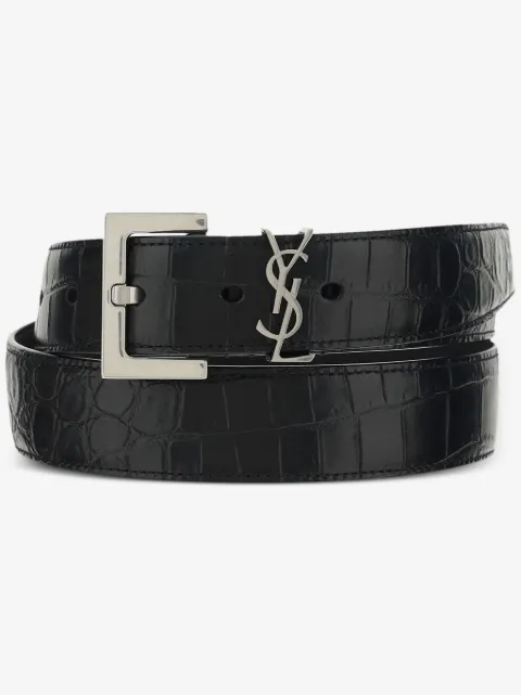 Saint Laurent Monogram crocodile-embossed belt