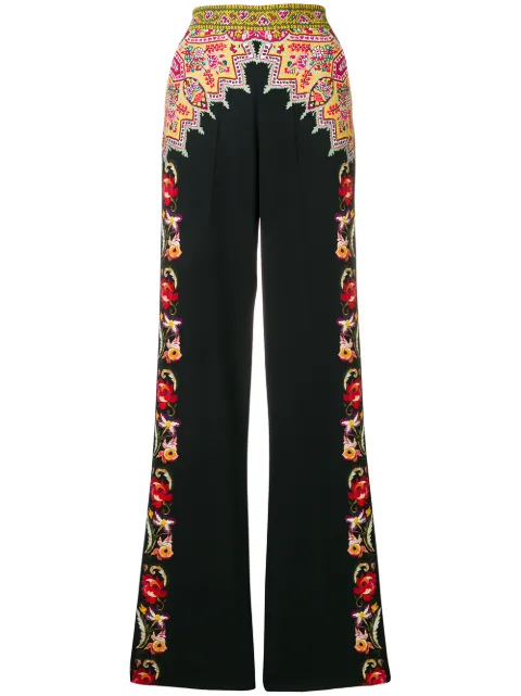 Click to view more detailed imagery on our partner's website Etro Mid-rise Wide Leg Floral-border Pants In Black