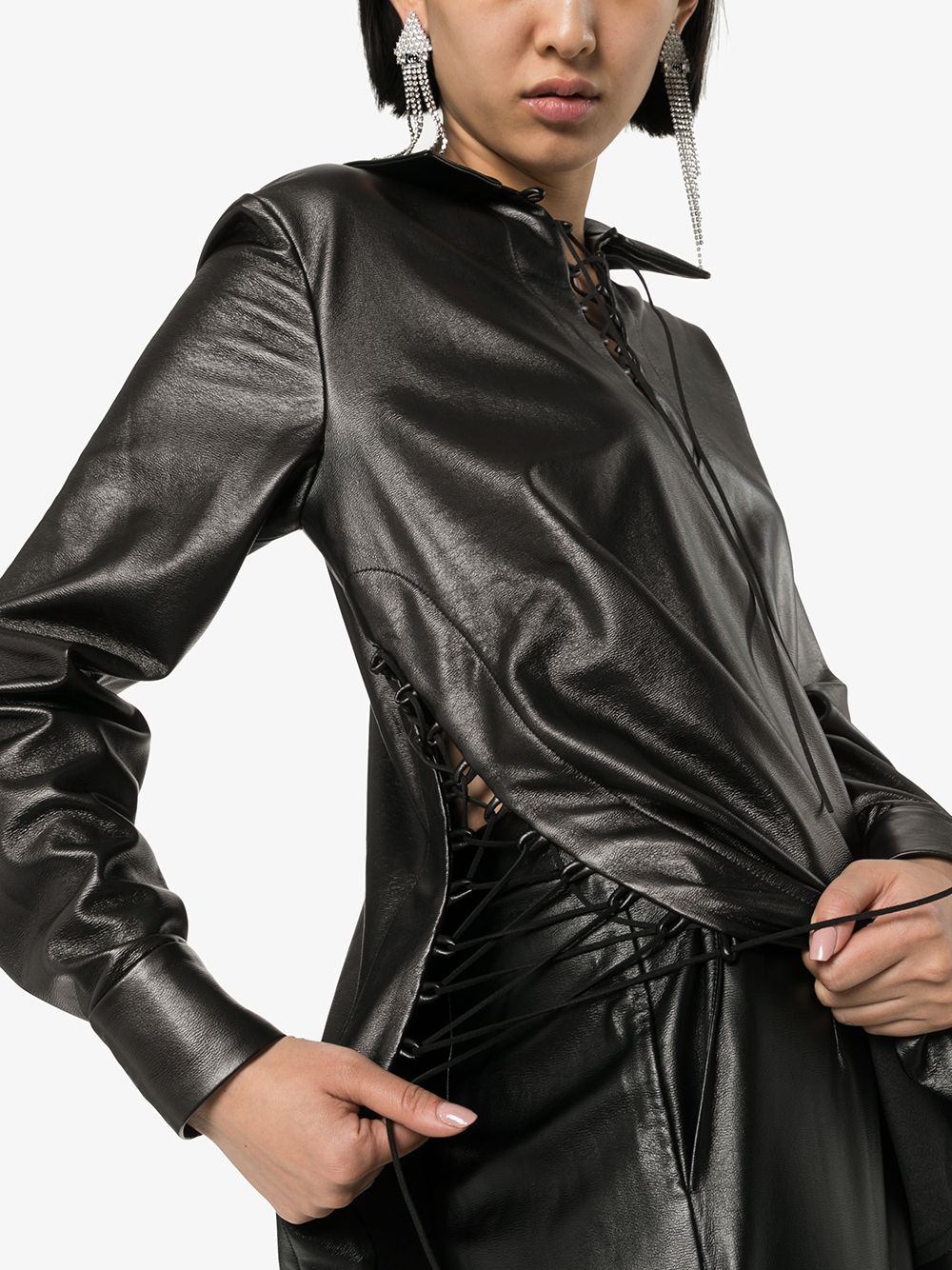 Shop Materiel Faux Leather Lace-up Top In Black