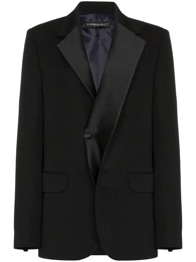 Y/project Jackets Y/PROJECT ASYMMETRIC SINGLE-BREASTED TUXEDO JACKET - BLACK