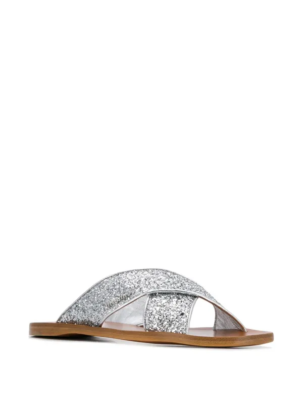silver sparkle flat sandals