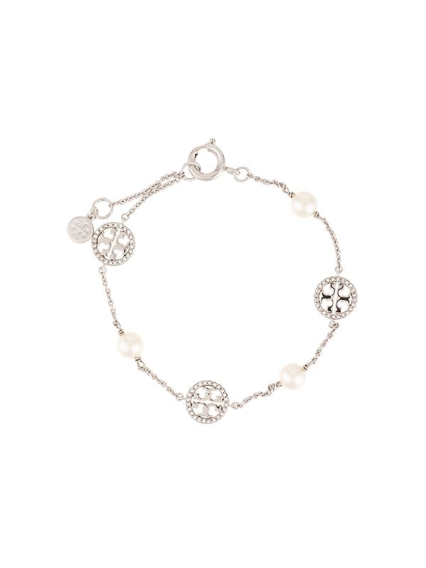 Shop Tory Burch crystal pearl logo bracelet with Express Delivery - FARFETCH