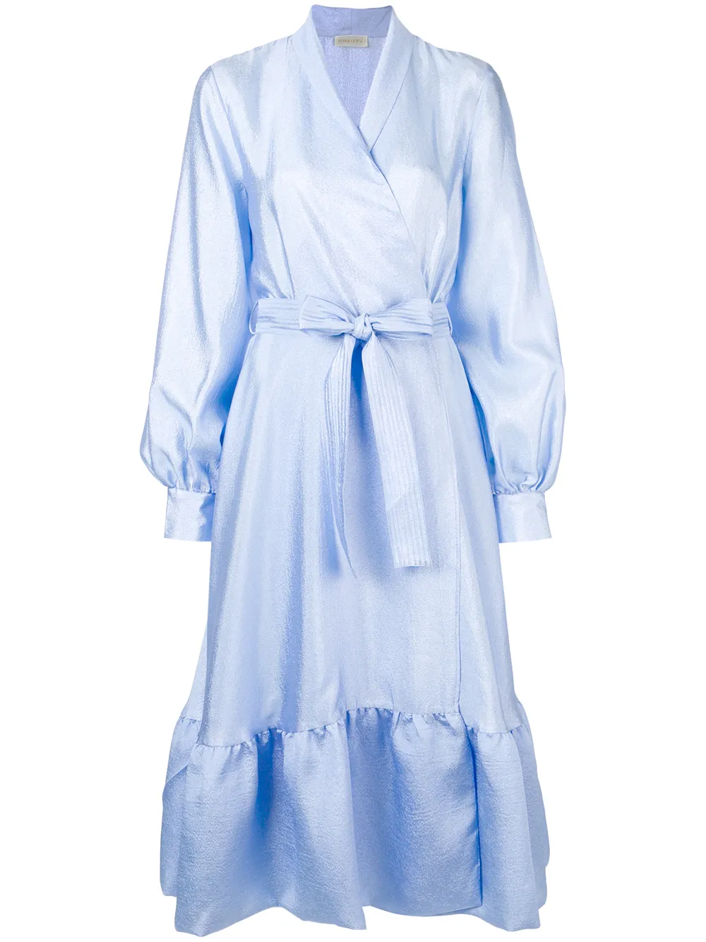 Stine Goya Dresses STINE GOYA SATIN RUFFLED WRAP DRESS - BLUE