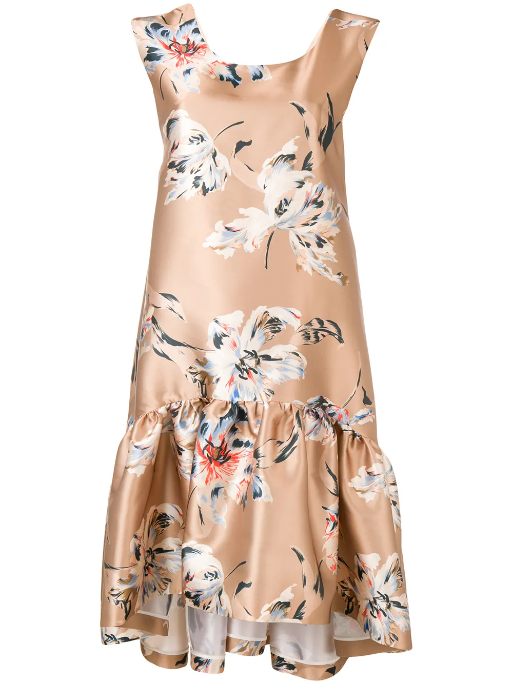 Rochas Dresses ROCHAS FLORAL PLEATED DRESS - NEUTRALS