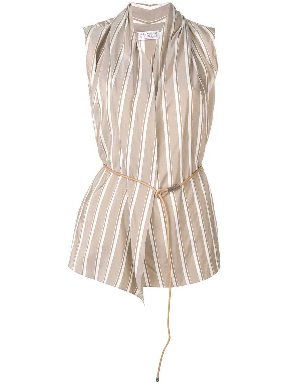 Brunello Cucinelli Tops BRUNELLO CUCINELLI STRIPED SLEEVELESS POPLIN TOP - NEUTRALS