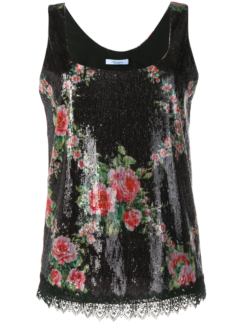 Blumarine top à fleurs en sequins - Noir Top Merken Winkel