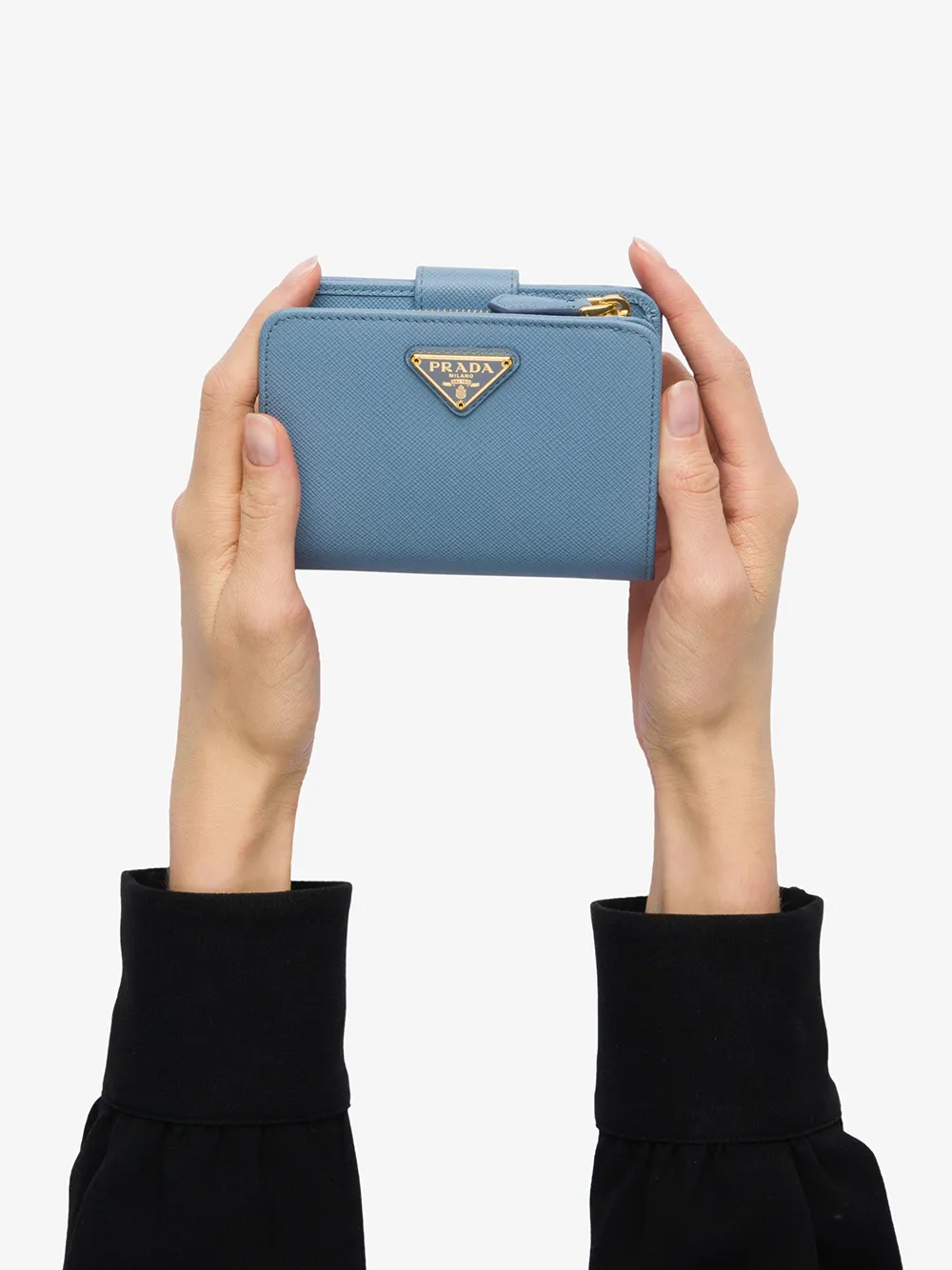 Prada Kleine portemonnee van Saffiano leer Blauw