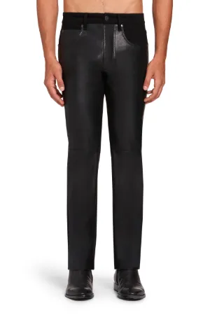 Leather front slim fit jeans | Roberto 