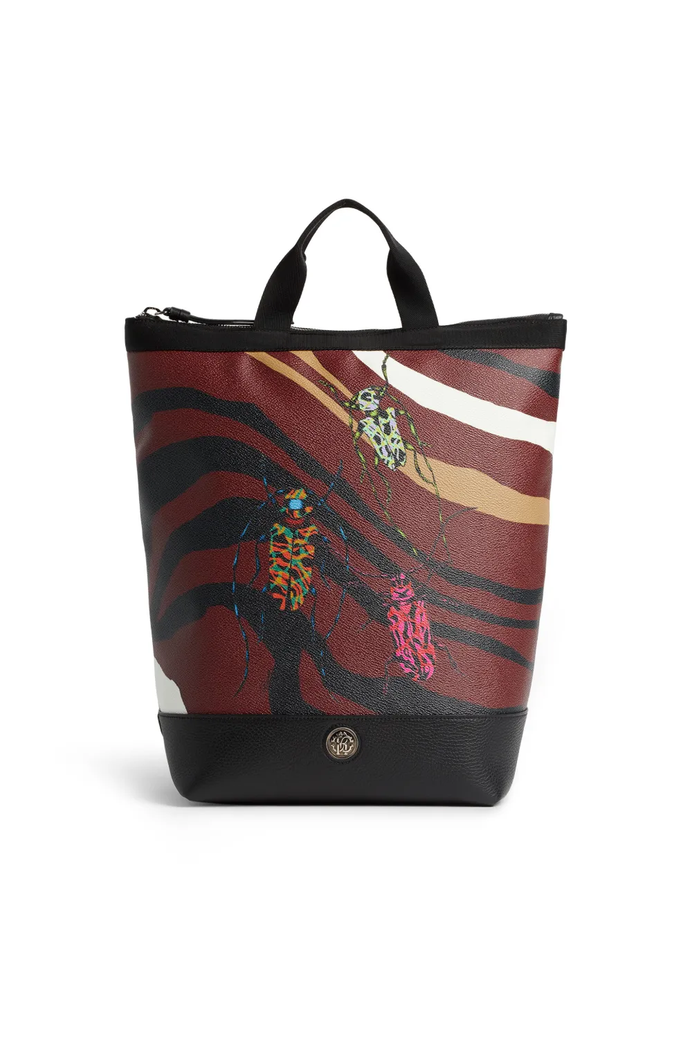Click to view more detailed imagery on our partner's website Roberto Cavalli Heritage Zebra Beetle Print Backpack In Brown