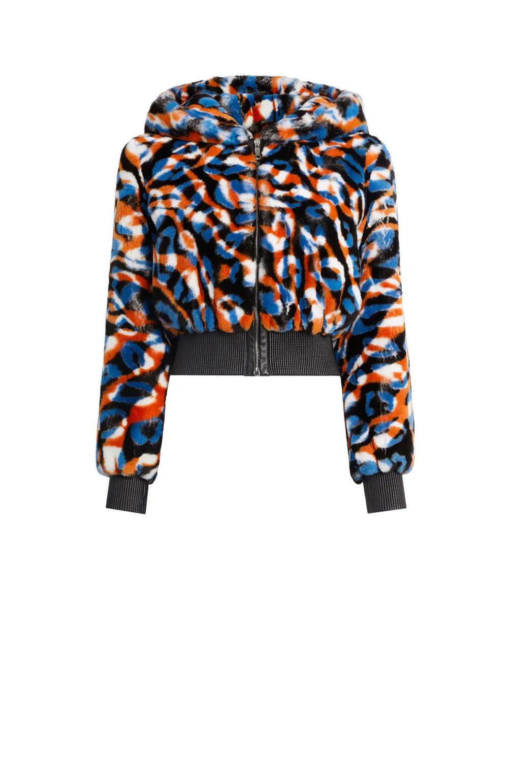 Click to view more detailed imagery on our partner's website Roberto Cavalli Jaguar Motif Rabbit Fur Bomber In Multicolour