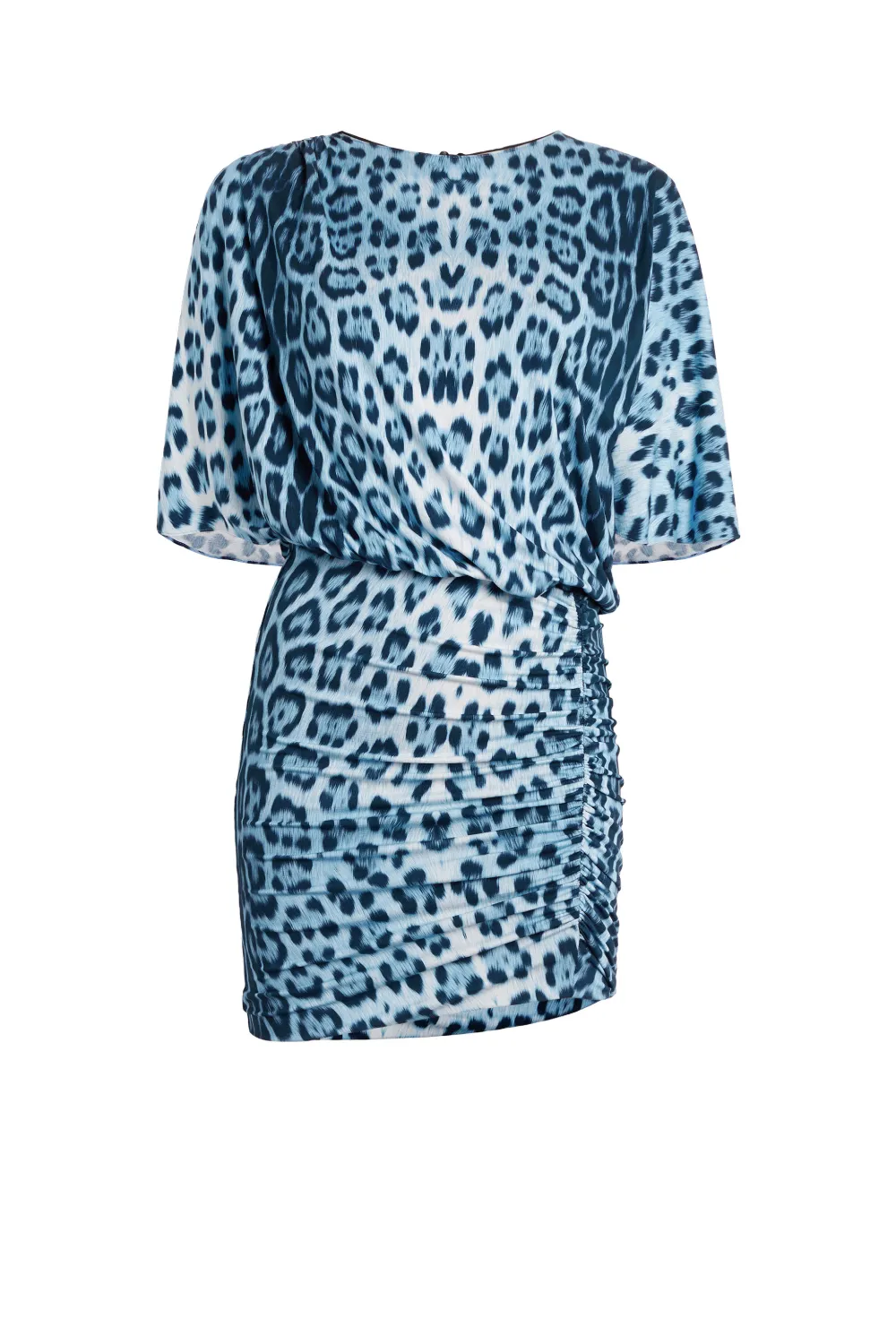 Click to view more detailed imagery on our partner's website Roberto Cavalli Heritage Jaguar Print Mini Dress In Blue