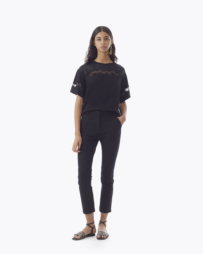 Cropped Straight Leg Trouser-black #0 Cropped Straight Leg Trouser, Black cotton blend cropped straight-leg trousers from 3.1 Phillip Lim featuring cropped, straight leg, stretch design, mid-rise, concealed front fastening, belt loops, two diagonal pockets to the sides and rear welt pocket.- 0