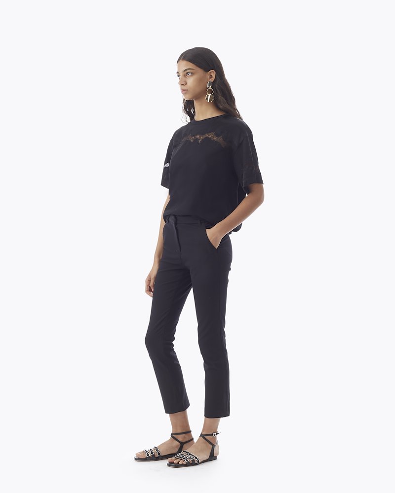 Cropped Straight Leg Trouser-black #1 Cropped Straight Leg Trouser, Black cotton blend cropped straight-leg trousers from 3.1 Phillip Lim featuring cropped, straight leg, stretch design, mid-rise, concealed front fastening, belt loops, two diagonal pockets to the sides and rear welt pocket.- 3