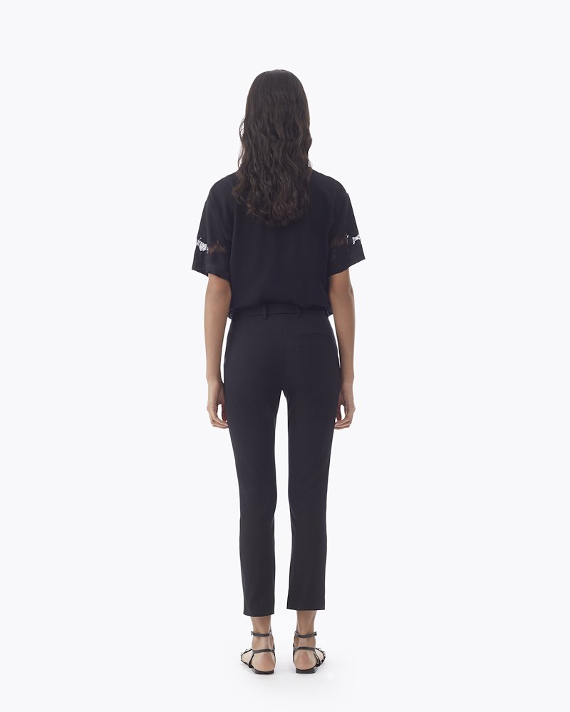 Cropped Straight Leg Trouser-black #0 Cropped Straight Leg Trouser, Black cotton blend cropped straight-leg trousers from 3.1 Phillip Lim featuring cropped, straight leg, stretch design, mid-rise, concealed front fastening, belt loops, two diagonal pockets to the sides and rear welt pocket.- 4