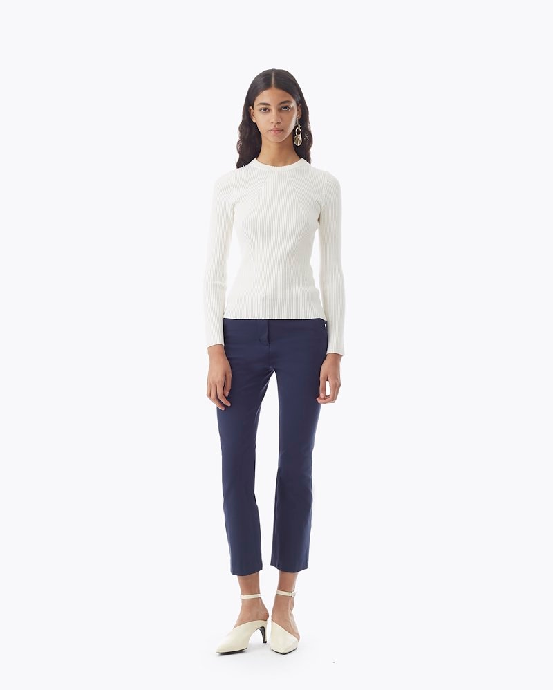 Ribbed Sweater, Antique white wool-blend ribbed fitted jumper from 3.1 Phillip Lim featuring round neck, long sleeves, ribbed knit and fitted silhouette.- 0
