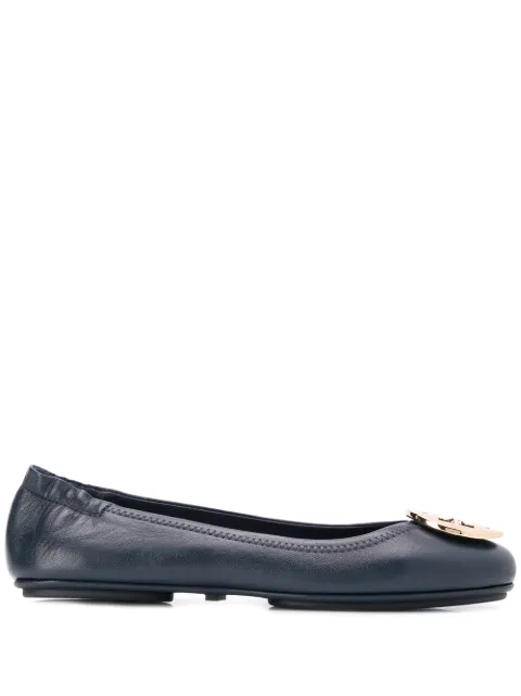 Click to view more detailed imagery on our partner's website Tory Burch Women's Minnie Leather Ballet Flats In Ink Navy/ Gold