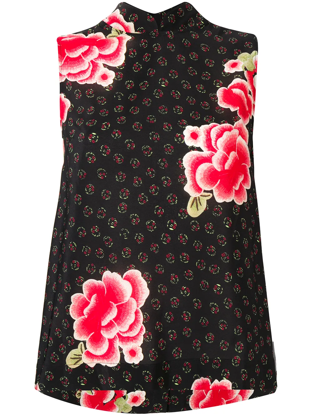 Simone Rocha Tops SIMONE ROCHA FLORAL SLEEVELESS MANDARIN TOP - BLACK