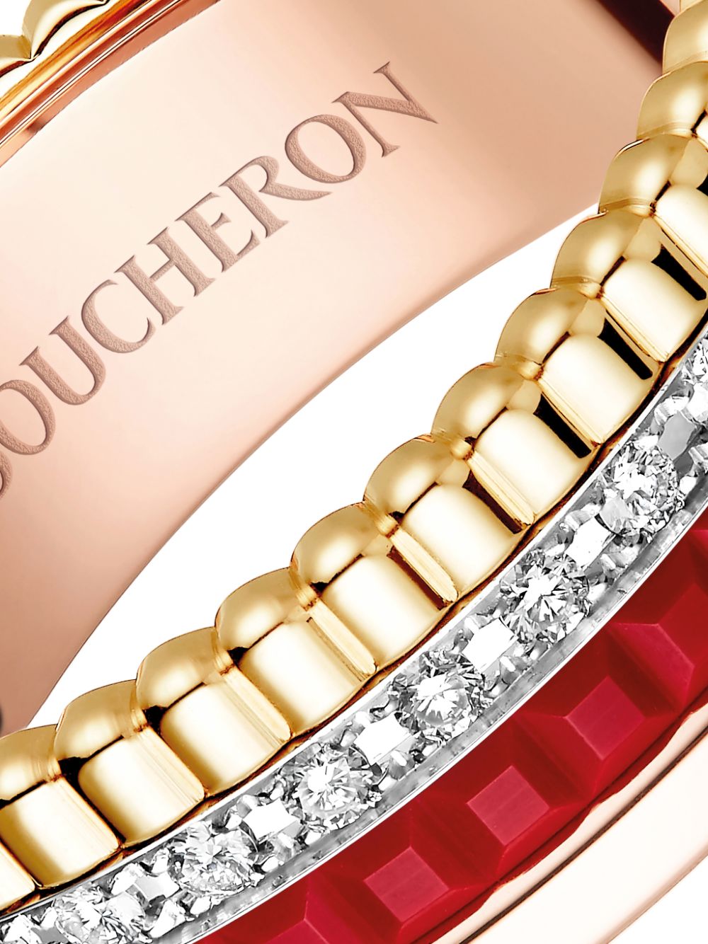 Shop Boucheron 18kt Yellow, White And Rose Gold Quatre Red Diamond Band Ring In 3g