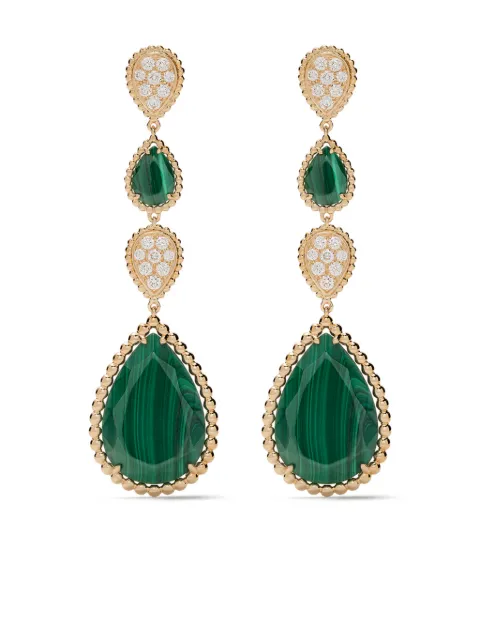 Boucheron aretes Serpent Bohème en oro amarillo 18kt con diamantes y malaquita