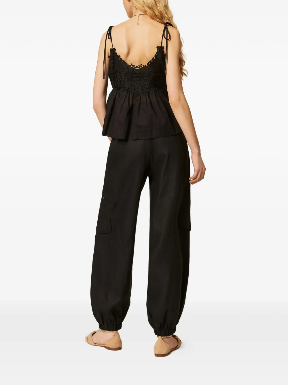 TWINSET Linnen en broderie anglaise joggingbroek Zwart