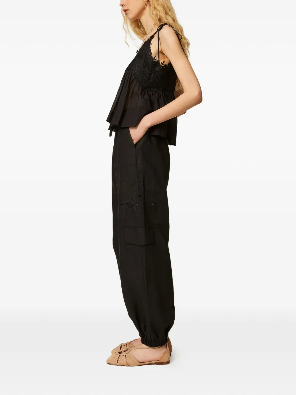 TWINSET Linnen en broderie anglaise joggingbroek Zwart