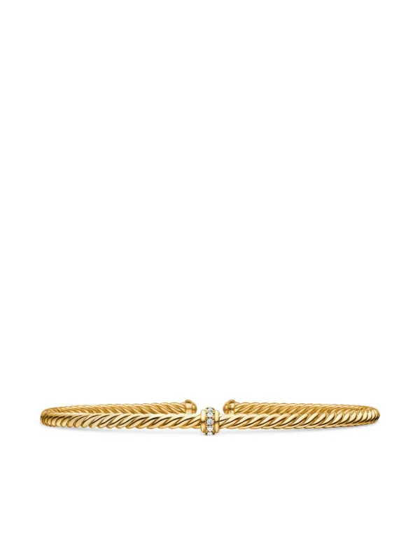 David Yurman 18kt Yellow Gold Classic Cablespira Station Diamond Bracelet (3mm)