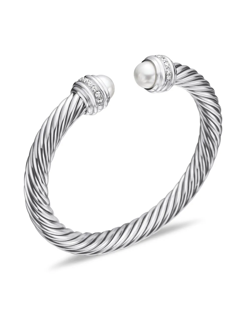 Sterling Silver Classic Cable Diamond Bracelet (7mm)