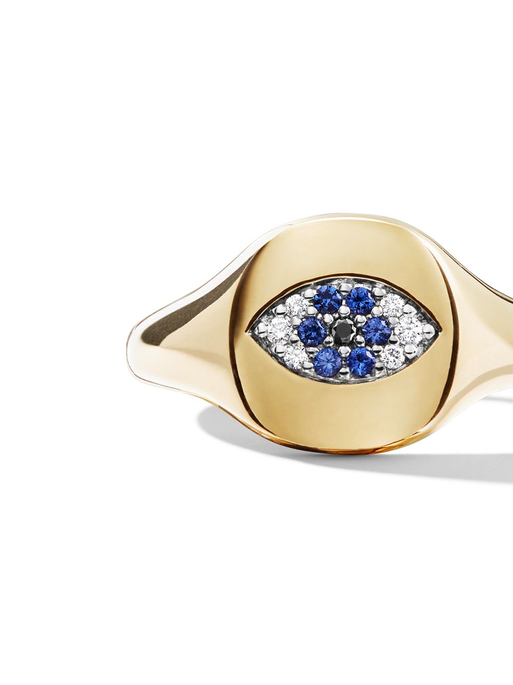 Shop David Yurman 18kt Yellow Gold Cable Collectibles Evil Eye Sapphire And Diamond Mini Pinky Ring In 88absbodi