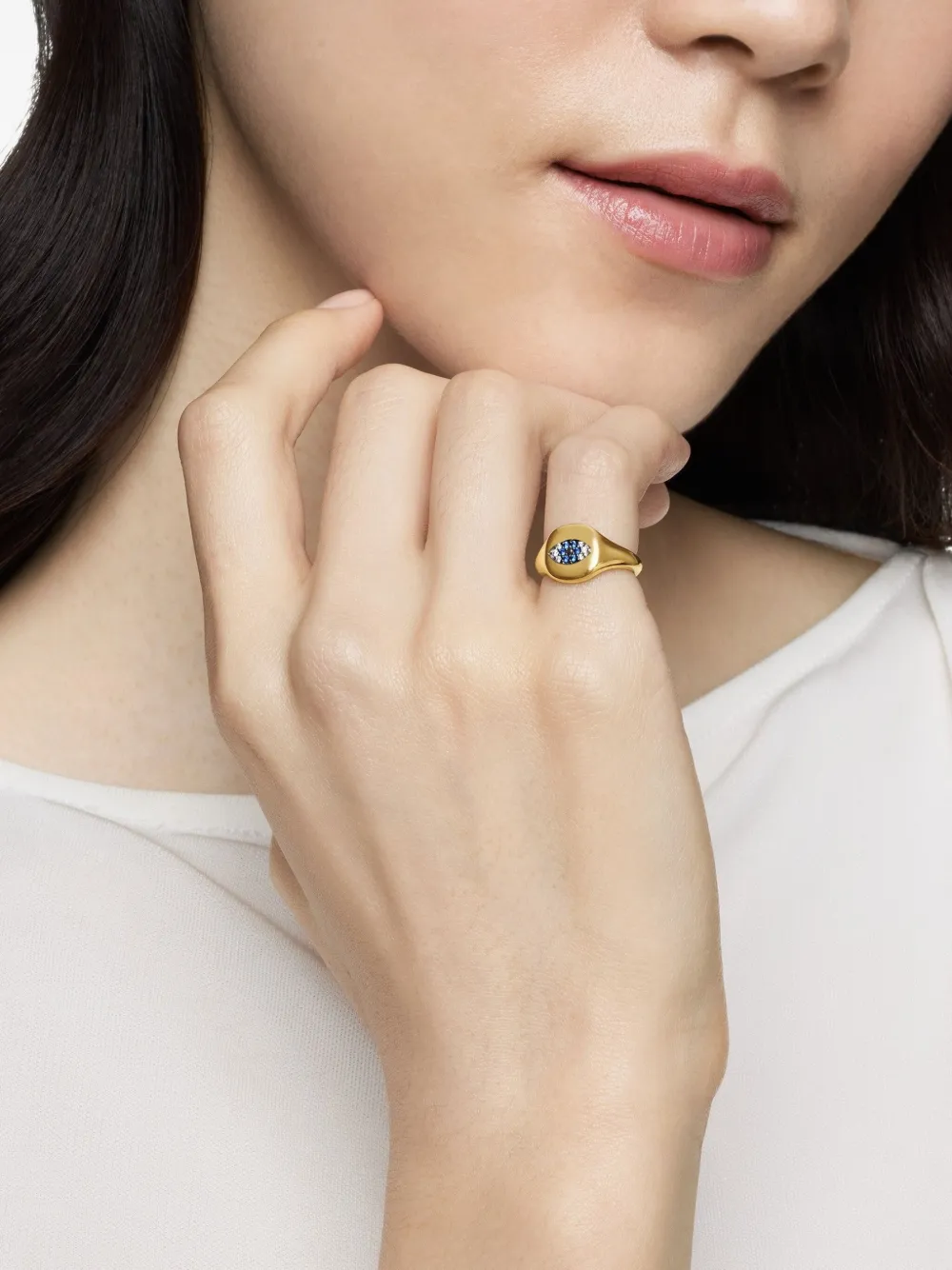 David Yurman 케이블 컬렉터블 이블 아이 18K 옐로 골드 사파이어 다이아몬드 핑키 링 9.7mm | Image 2
