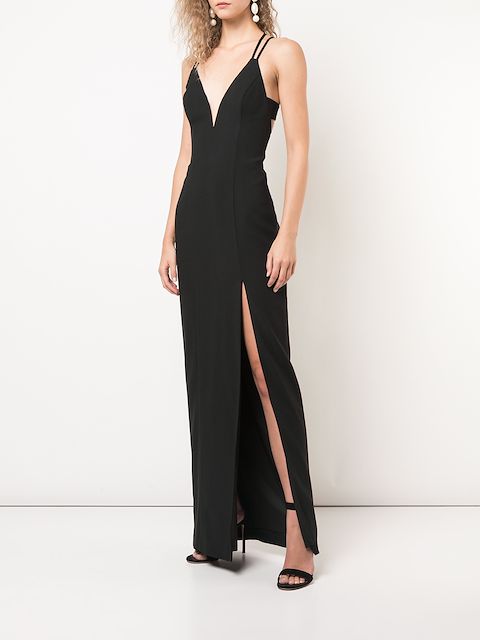 AIDAN MATTOX LATTICE BACK PLUNGE GOWN