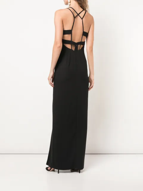 AIDAN MATTOX LATTICE BACK PLUNGE GOWN