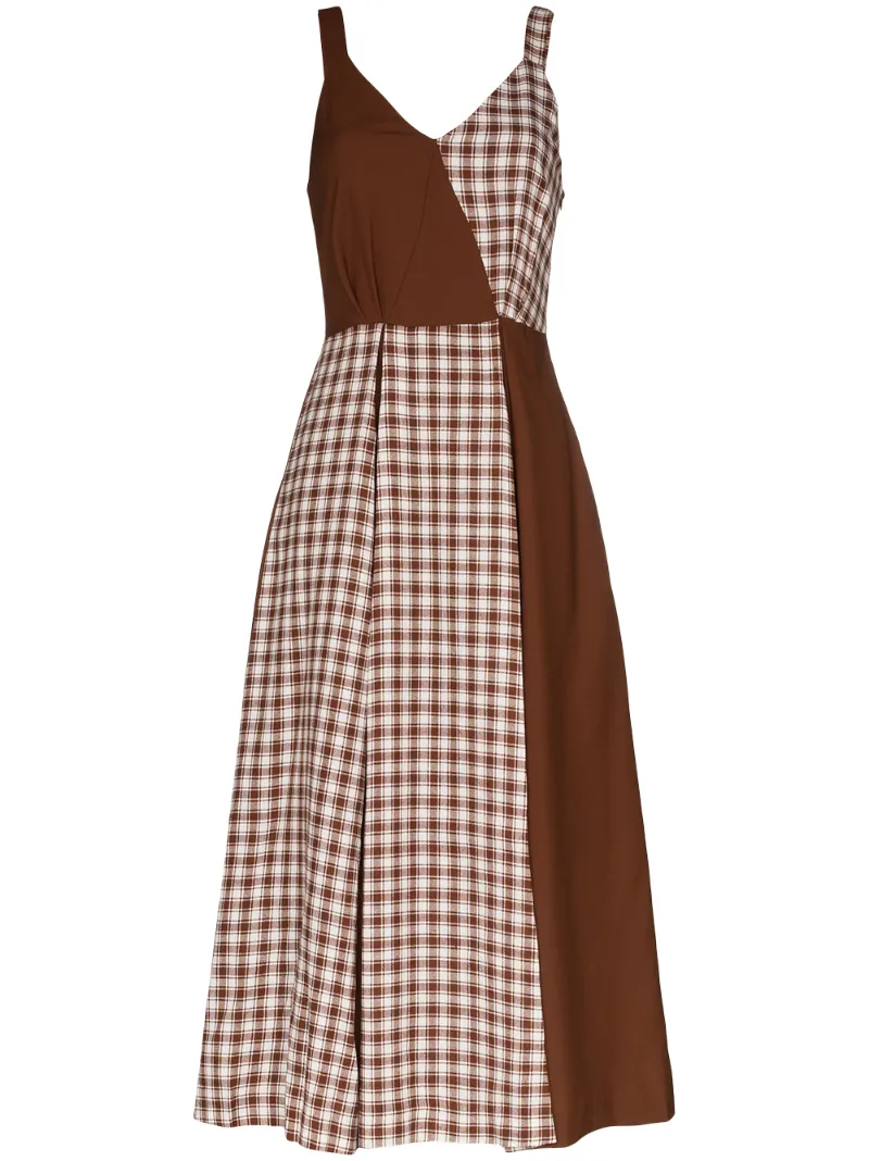 Rejina Pyo Dresses REJINA PYO CHECK PANEL MIDI DRESS - BROWN