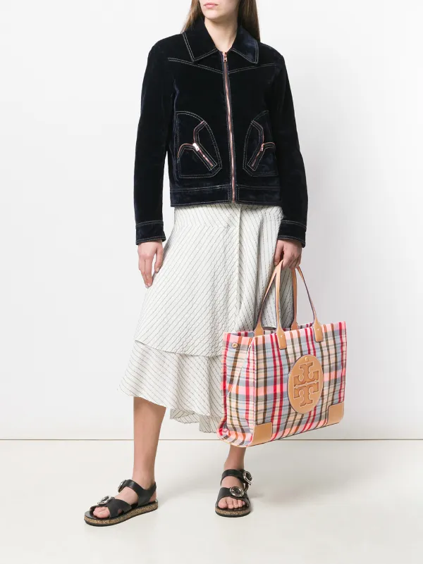 tory burch plaid tote