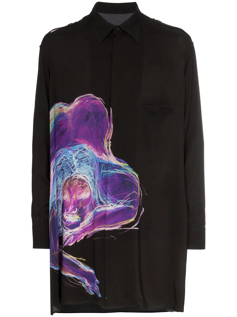 Yohji Yamamoto Tops YOHJI YAMAMOTO LANGES HEMD MIT PRINT - SCHWARZ