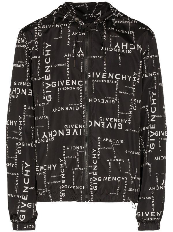 Shop black Givenchy logo-pattern zip-up 