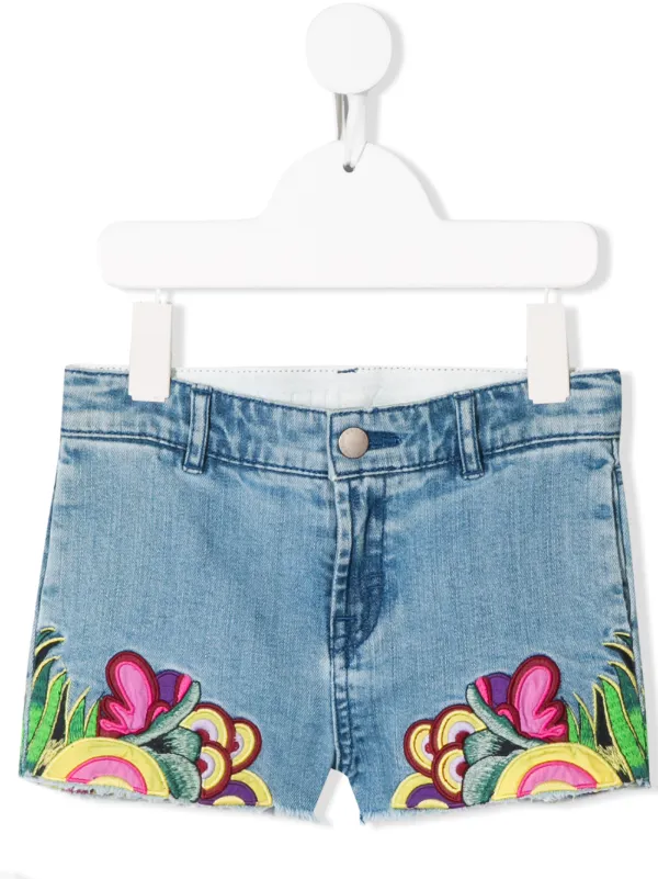 floral embroidered denim shorts