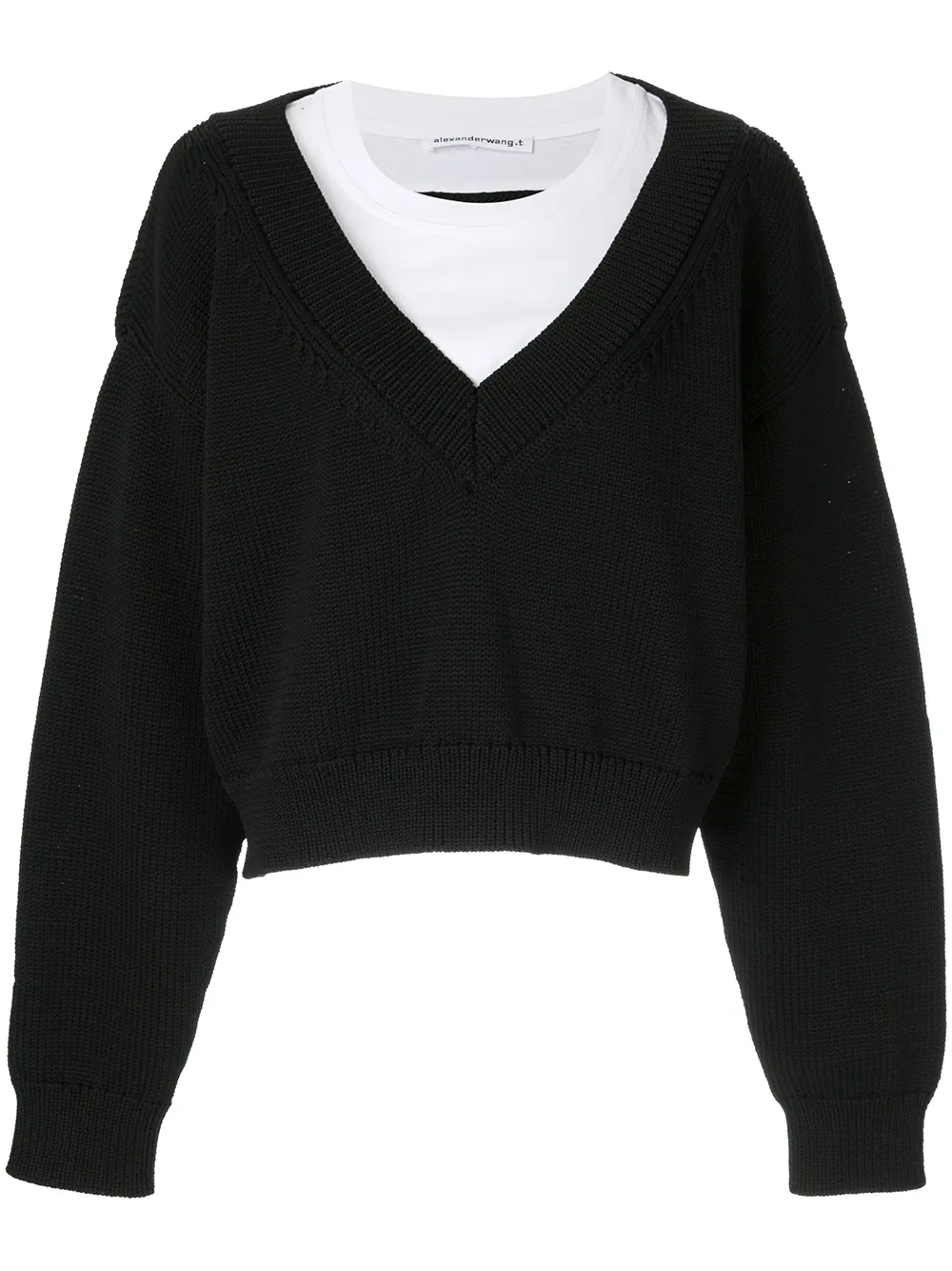 T By Alexander Wang Tops T BY ALEXANDER WANG MIX MEDIA LAYERING CREWNECK TOP - BLACK