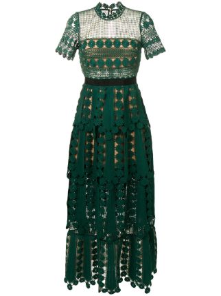 green teardrop lace maxi dress