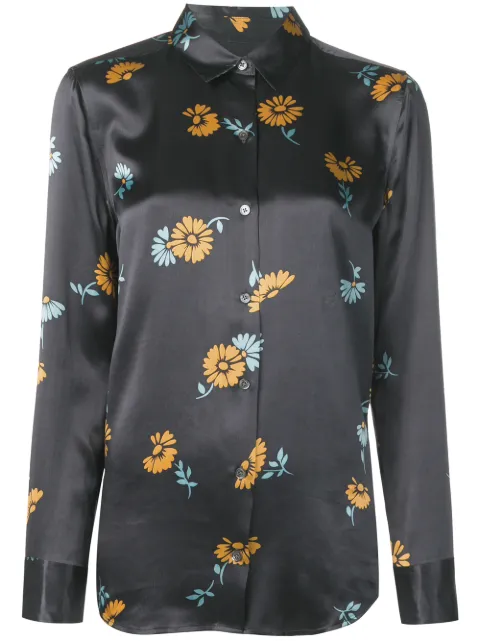 Click to view more detailed imagery on our partner's website Equipment Essential Floral Silk Shirt In Smokeybluemulti